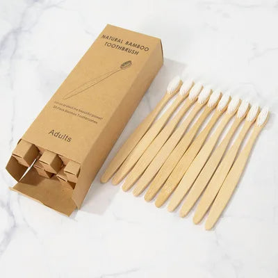 One Box of 20 Pcs Eco Friendly Bamboo Toothbrush Soft Bristles Biodegradable Plastic-Free Adults Toothbrush Bamboo Handle Brush