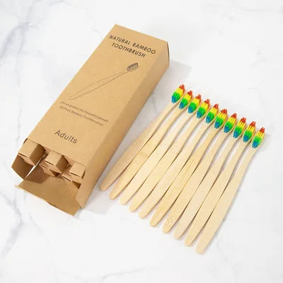 One Box of 20 Pcs Eco Friendly Bamboo Toothbrush Soft Bristles Biodegradable Plastic-Free Adults Toothbrush Bamboo Handle Brush