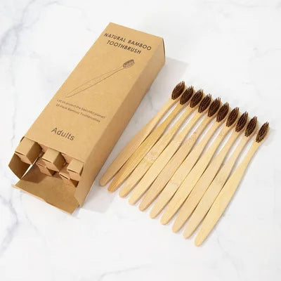 One Box of 20 Pcs Eco Friendly Bamboo Toothbrush Soft Bristles Biodegradable Plastic-Free Adults Toothbrush Bamboo Handle Brush