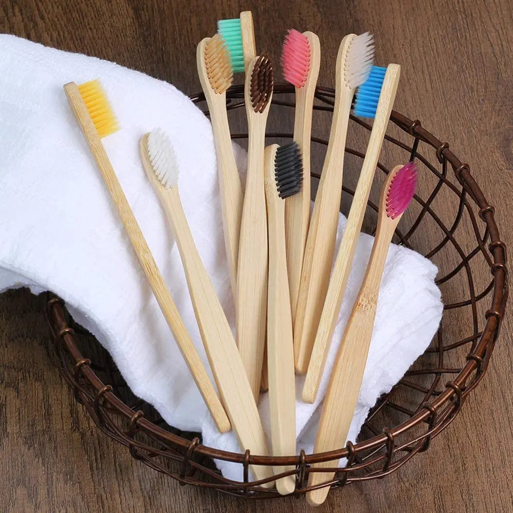 One Box of 20 Pcs Eco Friendly Bamboo Toothbrush Soft Bristles Biodegradable Plastic-Free Adults Toothbrush Bamboo Handle Brush