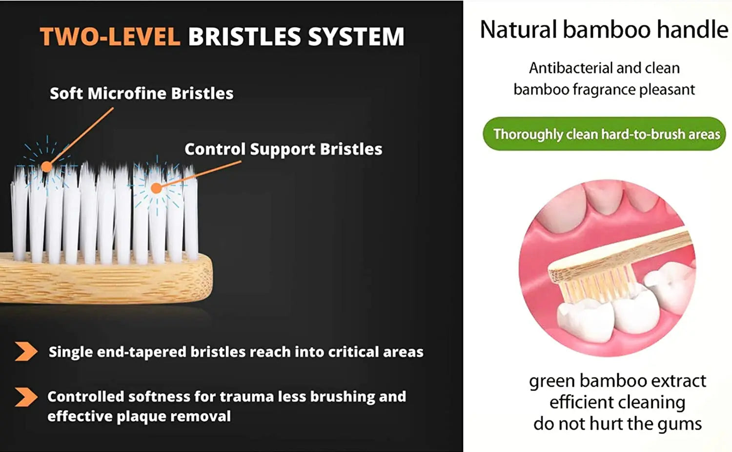 One Box of 20 Pcs Eco Friendly Bamboo Toothbrush Soft Bristles Biodegradable Plastic-Free Adults Toothbrush Bamboo Handle Brush