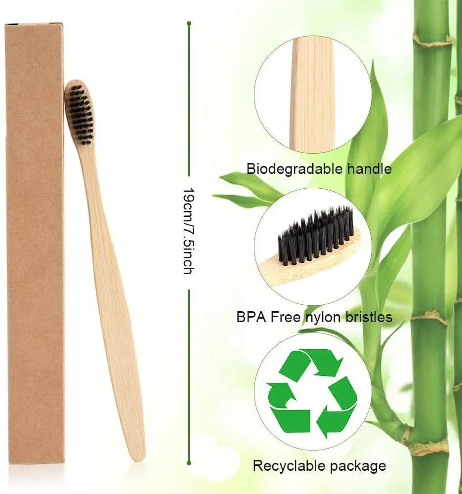 One Box of 20 Pcs Eco Friendly Bamboo Toothbrush Soft Bristles Biodegradable Plastic-Free Adults Toothbrush Bamboo Handle Brush