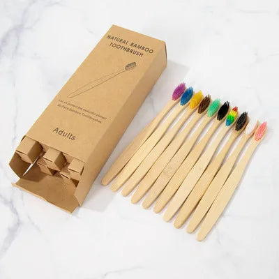 One Box of 20 Pcs Eco Friendly Bamboo Toothbrush Soft Bristles Biodegradable Plastic-Free Adults Toothbrush Bamboo Handle Brush