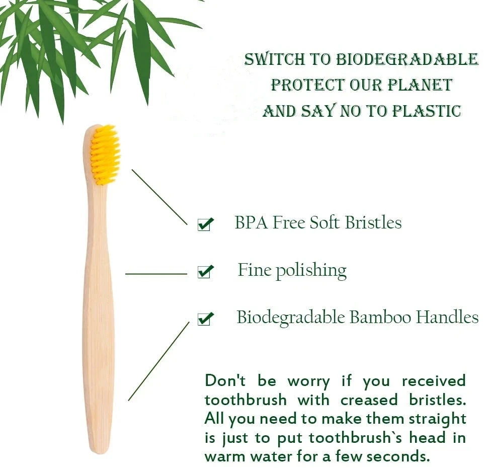 One Box of 20 Pcs Eco Friendly Bamboo Toothbrush Soft Bristles Biodegradable Plastic-Free Adults Toothbrush Bamboo Handle Brush