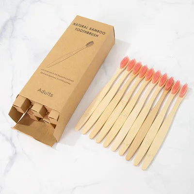 One Box of 20 Pcs Eco Friendly Bamboo Toothbrush Soft Bristles Biodegradable Plastic-Free Adults Toothbrush Bamboo Handle Brush