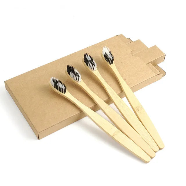 One Box of 20 Pcs Eco Friendly Bamboo Toothbrush Soft Bristles Biodegradable Plastic-Free Adults Toothbrush Bamboo Handle Brush