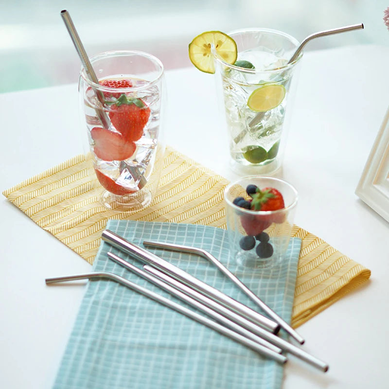 New 4Pcs/Set Reusable Stainless Steel Straw with Cleaner Brush or Straw Box Eco Friendly Metal Drinking Straws Set for Glass Mug