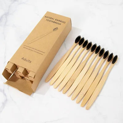 One Box of 20 Pcs Eco Friendly Bamboo Toothbrush Soft Bristles Biodegradable Plastic-Free Adults Toothbrush Bamboo Handle Brush