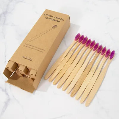 One Box of 20 Pcs Eco Friendly Bamboo Toothbrush Soft Bristles Biodegradable Plastic-Free Adults Toothbrush Bamboo Handle Brush