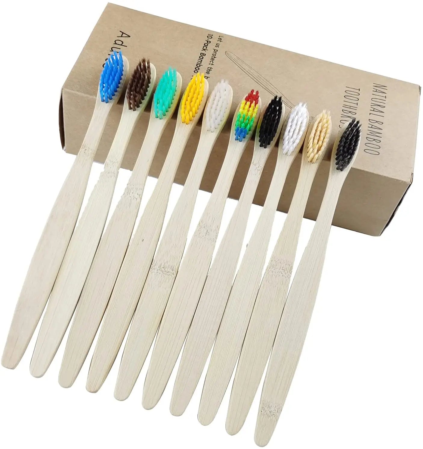 One Box of 20 Pcs Eco Friendly Bamboo Toothbrush Soft Bristles Biodegradable Plastic-Free Adults Toothbrush Bamboo Handle Brush