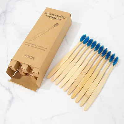 One Box of 20 Pcs Eco Friendly Bamboo Toothbrush Soft Bristles Biodegradable Plastic-Free Adults Toothbrush Bamboo Handle Brush