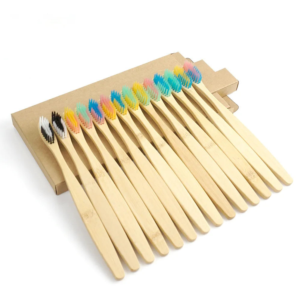 One Box of 20 Pcs Eco Friendly Bamboo Toothbrush Soft Bristles Biodegradable Plastic-Free Adults Toothbrush Bamboo Handle Brush