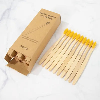 One Box of 20 Pcs Eco Friendly Bamboo Toothbrush Soft Bristles Biodegradable Plastic-Free Adults Toothbrush Bamboo Handle Brush