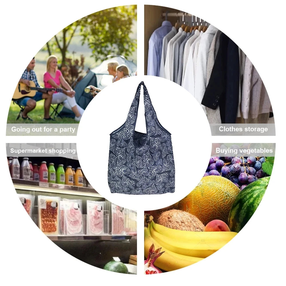 Big Eco-Friendly Folding Shopping Bag Reusable Portable Shoulder Handbag Travel Grocery Fashion Pocket Tote Heavy Storage Bags