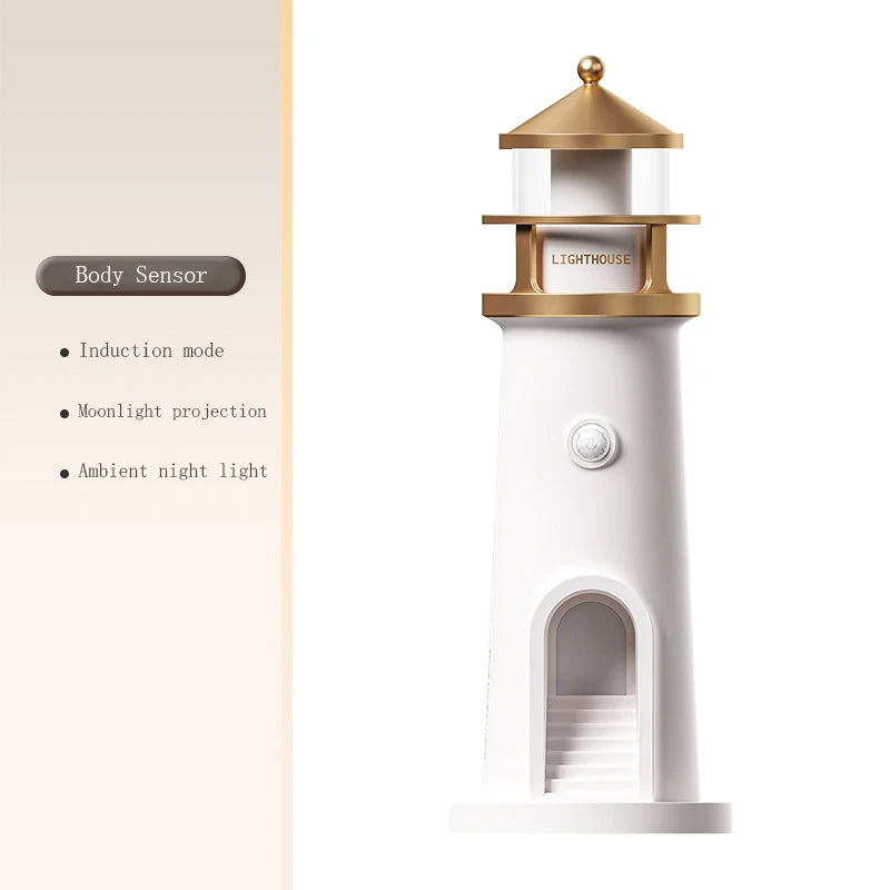 Moon Projection Light Lighthouse Motion Sensor Nightlights Remote Control Fake Candle Lamp Room Decoration Entryway Decor Lights