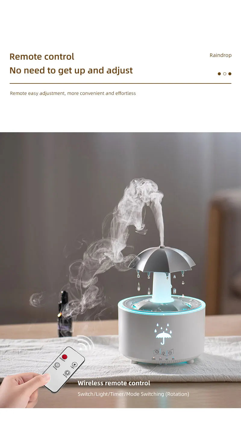 Remote Control Rotating Umbrella Waterdrop Aromatherapy Machine Ultrasonic Air Humidifier with LED Light for Home Aroma Diffuser