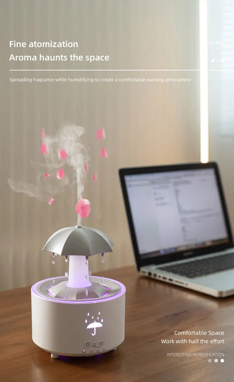 Remote Control Rotating Umbrella Waterdrop Aromatherapy Machine Ultrasonic Air Humidifier with LED Light for Home Aroma Diffuser