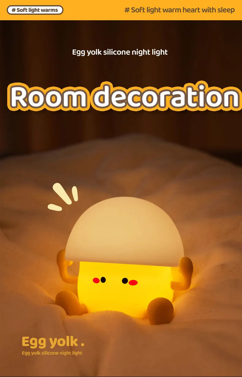 Mushroom Night Lights Egg Yolk LED USB Silicone Desk Night Lamps Indoor Lighting Room Decoration Atmosphere Light Kids Cute Gift