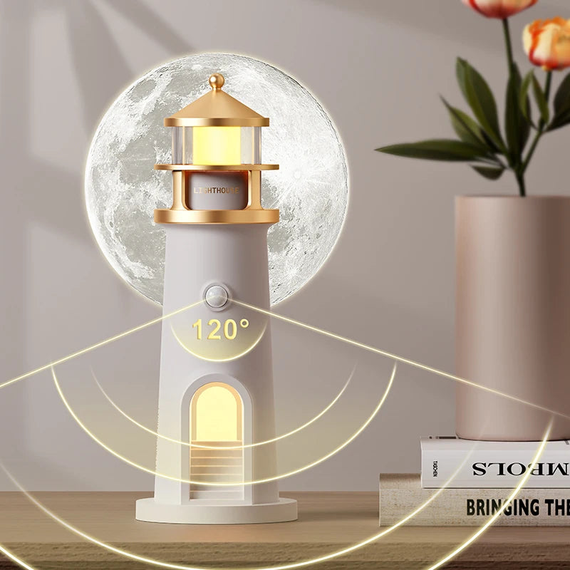 Moon Projection Light Lighthouse Motion Sensor Nightlights Remote Control Fake Candle Lamp Room Decoration Entryway Decor Lights