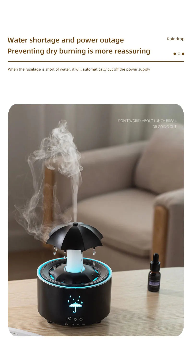 Remote Control Rotating Umbrella Waterdrop Aromatherapy Machine Ultrasonic Air Humidifier with LED Light for Home Aroma Diffuser