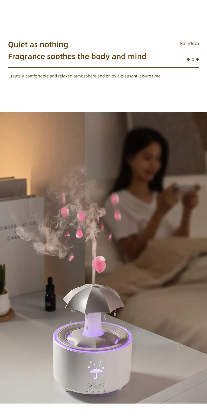 Remote Control Rotating Umbrella Waterdrop Aromatherapy Machine Ultrasonic Air Humidifier with LED Light for Home Aroma Diffuser