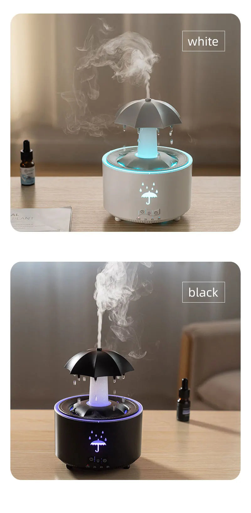 Remote Control Rotating Umbrella Waterdrop Aromatherapy Machine Ultrasonic Air Humidifier with LED Light for Home Aroma Diffuser