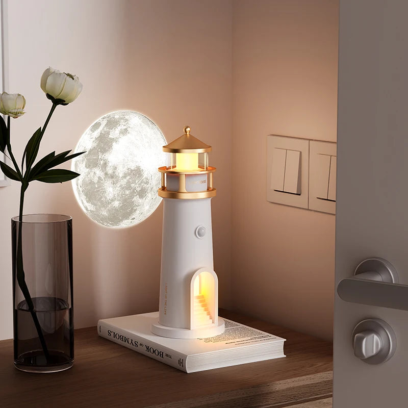 Moon Projection Light Lighthouse Motion Sensor Nightlights Remote Control Fake Candle Lamp Room Decoration Entryway Decor Lights