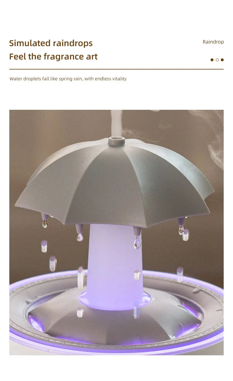 Remote Control Rotating Umbrella Waterdrop Aromatherapy Machine Ultrasonic Air Humidifier with LED Light for Home Aroma Diffuser