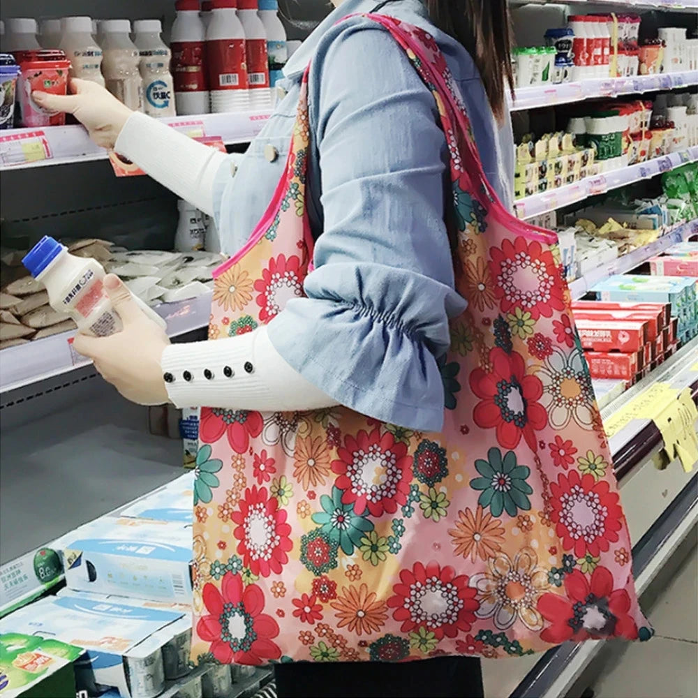 Big Eco-Friendly Folding Shopping Bag Reusable Portable Shoulder Handbag Travel Grocery Fashion Pocket Tote Heavy Storage Bags