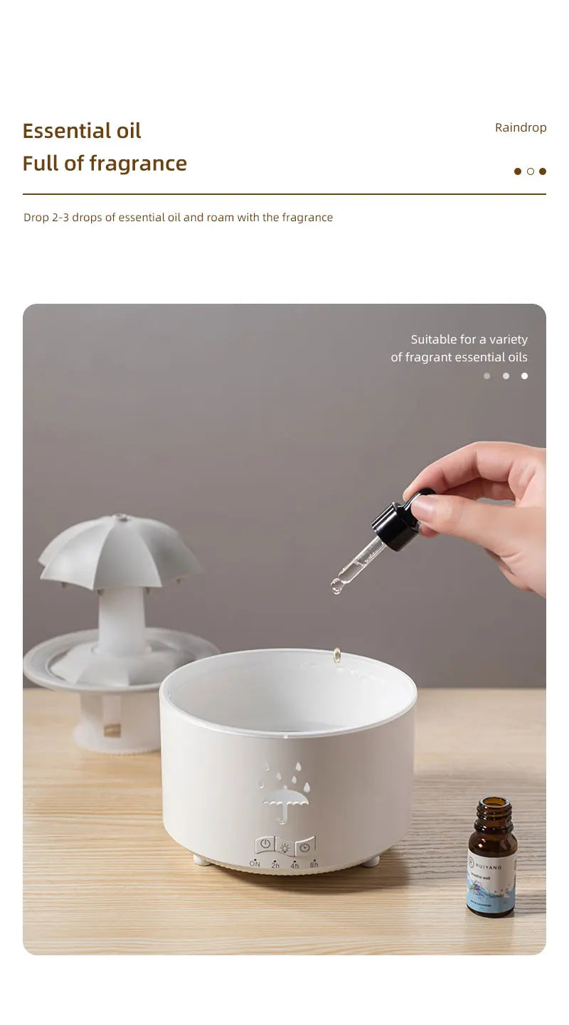 Remote Control Rotating Umbrella Waterdrop Aromatherapy Machine Ultrasonic Air Humidifier with LED Light for Home Aroma Diffuser