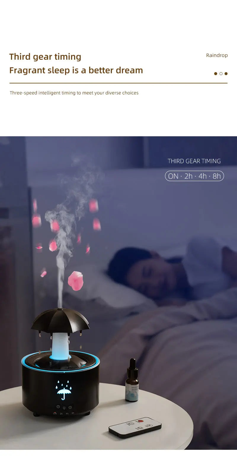 Remote Control Rotating Umbrella Waterdrop Aromatherapy Machine Ultrasonic Air Humidifier with LED Light for Home Aroma Diffuser