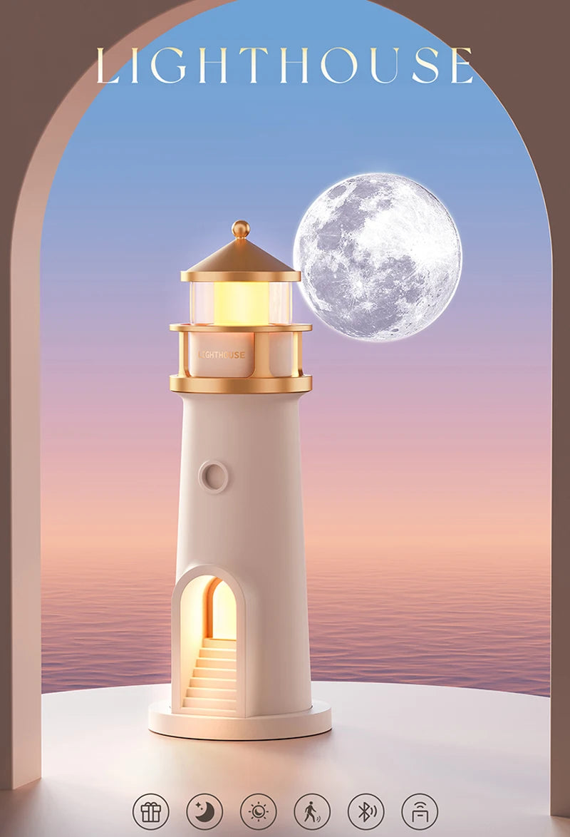 Moon Projection Light Lighthouse Motion Sensor Nightlights Remote Control Fake Candle Lamp Room Decoration Entryway Decor Lights